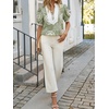 image:imageCicy Bell Womens Floral Puff Sleeve Tops Dressy Casual Boutique Shirts  V Neck Boho Print Patchwork Short Sleeve Summer Beach VacationArmy Green