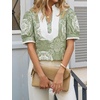 image:imageCicy Bell Womens Floral Puff Sleeve Tops Dressy Casual Boutique Shirts  V Neck Boho Print Patchwork Short Sleeve Summer Beach VacationArmy Green