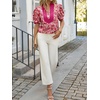 image:imageCicy Bell Womens Floral Puff Sleeve Tops Dressy Casual Boutique Shirts  V Neck Boho Print Patchwork Short Sleeve Summer Beach VacationBurgundy