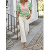 image:imageCicy Bell Womens Floral Puff Sleeve Tops Dressy Casual Boutique Shirts  V Neck Boho Print Patchwork Short Sleeve Summer Beach VacationGreen