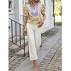 image:imageCicy Bell Womens Floral Puff Sleeve Tops Dressy Casual Boutique Shirts  V Neck Boho Print Patchwork Short Sleeve Summer Beach VacationKhaki