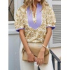 image:imageCicy Bell Womens Floral Puff Sleeve Tops Dressy Casual Boutique Shirts  V Neck Boho Print Patchwork Short Sleeve Summer Beach VacationKhaki