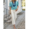 image:imageCicy Bell Womens Floral Puff Sleeve Tops Dressy Casual Boutique Shirts  V Neck Boho Print Patchwork Short Sleeve Summer Beach VacationLake Blue