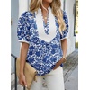 image:imageCicy Bell Womens Floral Puff Sleeve Tops Dressy Casual Boutique Shirts  V Neck Boho Print Patchwork Short Sleeve Summer Beach VacationNavy