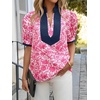 image:imageCicy Bell Womens Floral Puff Sleeve Tops Dressy Casual Boutique Shirts  V Neck Boho Print Patchwork Short Sleeve Summer Beach VacationRose Red