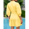 image:imageCicy Bell Womens Puff 34 Sleeve Mini Dresses Bow Tie Waist Short Dress  V Neck Ruffle Tiered Side Pockets Trendy CasualLight Yellow