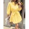 image:imageCicy Bell Womens Puff 34 Sleeve Mini Dresses Bow Tie Waist Short Dress  V Neck Ruffle Tiered Side Pockets Trendy CasualLight Yellow
