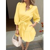 image:imageCicy Bell Womens Puff 34 Sleeve Mini Dresses Bow Tie Waist Short Dress  V Neck Ruffle Tiered Side Pockets Trendy CasualLight Yellow