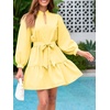 image:imageCicy Bell Womens Puff 34 Sleeve Mini Dresses Bow Tie Waist Short Dress  V Neck Ruffle Tiered Side Pockets Trendy CasualLight Yellow