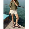 image:imageCicy Bell Womens Silk Satin Shirts Puff Sleeve Button Down Dressy Blouses  Trendy Crop TopsShort SleeveLoose FitCasualArmy Green