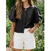 image:imageCicy Bell Womens Silk Satin Shirts Puff Sleeve Button Down Dressy Blouses  Trendy Crop TopsShort SleeveLoose FitCasualBlack