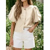 image:imageCicy Bell Womens Silk Satin Shirts Puff Sleeve Button Down Dressy Blouses  Trendy Crop TopsShort SleeveLoose FitCasualChampagne