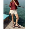 image:imageCicy Bell Womens Silk Satin Shirts Puff Sleeve Button Down Dressy Blouses  Trendy Crop TopsShort SleeveLoose FitCasualRed