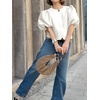 image:imageCicy Bell Womens Silk Satin Shirts Puff Sleeve Button Down Dressy Blouses  Trendy Crop TopsShort SleeveLoose FitCasualWhite