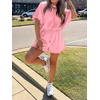 image:imageCicy Bell Women Summer 2 Piece Short Sets Puff Sleeve Crop Tops Lounge Sets  Cropped Tops and Shorts Bubble Casual Outfits Loose fit  Comfy Short Sleeve Crew Neck DrawstringTrendy CozyPink