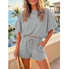 image:imageCicy Bell Women Summer 2 Piece Short Sets Puff Sleeve Crop Tops Lounge Sets  Cropped Tops and Shorts Bubble Casual Outfits Loose fit  Comfy Short Sleeve Crew Neck DrawstringTrendy CozyGray