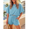 image:imageCicy Bell Women Summer 2 Piece Short Sets Puff Sleeve Crop Tops Lounge Sets  Cropped Tops and Shorts Bubble Casual Outfits Loose fit  Comfy Short Sleeve Crew Neck DrawstringTrendy CozyBluish Gray