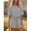 image:imageCicy Bell Women Summer 2 Piece Short Sets Puff Sleeve Crop Tops Lounge Sets  Cropped Tops and Shorts Bubble Casual Outfits Loose fit  Comfy Short Sleeve Crew Neck DrawstringTrendy CozyGray