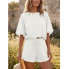 image:imageCicy Bell Women Summer 2 Piece Short Sets Puff Sleeve Crop Tops Lounge Sets  Cropped Tops and Shorts Bubble Casual Outfits Loose fit  Comfy Short Sleeve Crew Neck DrawstringTrendy CozyWhite