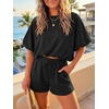 image:imageCicy Bell Women Summer 2 Piece Short Sets Puff Sleeve Crop Tops Lounge Sets  Cropped Tops and Shorts Bubble Casual Outfits Loose fit  Comfy Short Sleeve Crew Neck DrawstringTrendy CozyBlack