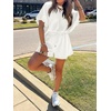image:imageCicy Bell Women Summer 2 Piece Short Sets Puff Sleeve Crop Tops Lounge Sets  Cropped Tops and Shorts Bubble Casual Outfits Loose fit  Comfy Short Sleeve Crew Neck DrawstringTrendy CozyWhite