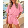image:imageCicy Bell Women Summer 2 Piece Short Sets Puff Sleeve Crop Tops Lounge Sets  Cropped Tops and Shorts Bubble Casual Outfits Loose fit  Comfy Short Sleeve Crew Neck DrawstringTrendy CozyPink