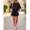 image:imageCicy Bell Women Summer 2 Piece Short Sets Puff Sleeve Crop Tops Lounge Sets  Cropped Tops and Shorts Bubble Casual Outfits Loose fit  Comfy Short Sleeve Crew Neck DrawstringTrendy CozyBlack
