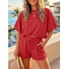 image:imageCicy Bell Women Summer 2 Piece Short Sets Puff Sleeve Crop Tops Lounge Sets  Cropped Tops and Shorts Bubble Casual Outfits Loose fit  Comfy Short Sleeve Crew Neck DrawstringTrendy CozyRed