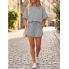 image:imageCicy Bell Women Summer 2 Piece Short Sets Puff Sleeve Crop Tops Lounge Sets  Cropped Tops and Shorts Bubble Casual Outfits Loose fit  Comfy Short Sleeve Crew Neck DrawstringTrendy CozyGray