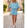 image:imageCicy Bell Women Summer 2 Piece Short Sets Puff Sleeve Crop Tops Lounge Sets  Cropped Tops and Shorts Bubble Casual Outfits Loose fit  Comfy Short Sleeve Crew Neck DrawstringTrendy CozyBluish Gray