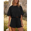 image:imageCicy Bell Women Summer 2 Piece Short Sets Puff Sleeve Crop Tops Lounge Sets  Cropped Tops and Shorts Bubble Casual Outfits Loose fit  Comfy Short Sleeve Crew Neck DrawstringTrendy CozyBlack
