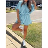 image:imageCicy Bell Women Summer 2 Piece Short Sets Puff Sleeve Crop Tops Lounge Sets  Cropped Tops and Shorts Bubble Casual Outfits Loose fit  Comfy Short Sleeve Crew Neck DrawstringTrendy CozyBluish Gray