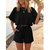 image:imageCicy Bell Women Summer 2 Piece Short Sets Puff Sleeve Crop Tops Lounge Sets  Cropped Tops and Shorts Bubble Casual Outfits Loose fit  Comfy Short Sleeve Crew Neck DrawstringTrendy CozyBlack