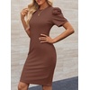 image:imageCicy Bell Womens Casual Work Dresses Puff Sleeve Bodycon Business Outfit  Crew NeckMidi LengthOffice Pencil DressLightweightStretchy FabricShort Puffy SleeveVersatile Solid ColorBrown