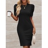 image:imageCicy Bell Womens Casual Work Dresses Puff Sleeve Bodycon Business Outfit  Crew NeckMidi LengthOffice Pencil DressLightweightStretchy FabricShort Puffy SleeveVersatile Solid ColorBlack