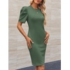 image:imageCicy Bell Womens Casual Work Dresses Puff Sleeve Bodycon Business Outfit  Crew NeckMidi LengthOffice Pencil DressLightweightStretchy FabricShort Puffy SleeveVersatile Solid ColorArmy Green
