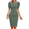 image:imageCicy Bell Womens Casual Work Dresses Puff Sleeve Bodycon Business Outfit  Crew NeckMidi LengthOffice Pencil DressLightweightStretchy FabricShort Puffy SleeveVersatile Solid ColorArmy Green