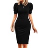image:imageCicy Bell Womens Casual Work Dresses Puff Sleeve Bodycon Business Outfit  Crew NeckMidi LengthOffice Pencil DressLightweightStretchy FabricShort Puffy SleeveVersatile Solid ColorBlack