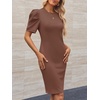 image:imageCicy Bell Womens Casual Work Dresses Puff Sleeve Bodycon Business Outfit  Crew NeckMidi LengthOffice Pencil DressLightweightStretchy FabricShort Puffy SleeveVersatile Solid ColorBrown