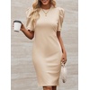 image:imageCicy Bell Womens Casual Work Dresses Puff Sleeve Bodycon Business Outfit  Crew NeckMidi LengthOffice Pencil DressLightweightStretchy FabricShort Puffy SleeveVersatile Solid ColorBeige