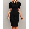 image:imageCicy Bell Womens Casual Work Dresses Puff Sleeve Bodycon Business Outfit  Crew NeckMidi LengthOffice Pencil DressLightweightStretchy FabricShort Puffy SleeveVersatile Solid ColorBlack