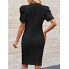 image:imageCicy Bell Womens Casual Work Dresses Puff Sleeve Bodycon Business Outfit  Crew NeckMidi LengthOffice Pencil DressLightweightStretchy FabricShort Puffy SleeveVersatile Solid ColorBlack