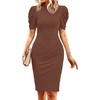 image:imageCicy Bell Womens Casual Work Dresses Puff Sleeve Bodycon Business Outfit  Crew NeckMidi LengthOffice Pencil DressLightweightStretchy FabricShort Puffy SleeveVersatile Solid ColorBrown