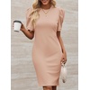 image:imageCicy Bell Womens Casual Work Dresses Puff Sleeve Bodycon Business Outfit  Crew NeckMidi LengthOffice Pencil DressLightweightStretchy FabricShort Puffy SleeveVersatile Solid ColorKhaki