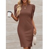 image:imageCicy Bell Womens Casual Work Dresses Puff Sleeve Bodycon Business Outfit  Crew NeckMidi LengthOffice Pencil DressLightweightStretchy FabricShort Puffy SleeveVersatile Solid ColorBrown