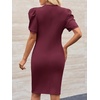 image:imageCicy Bell Womens Casual Work Dresses Puff Sleeve Bodycon Business Outfit  Crew NeckMidi LengthOffice Pencil DressLightweightStretchy FabricShort Puffy SleeveVersatile Solid ColorBurgundy