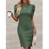 image:imageCicy Bell Womens Casual Work Dresses Puff Sleeve Bodycon Business Outfit  Crew NeckMidi LengthOffice Pencil DressLightweightStretchy FabricShort Puffy SleeveVersatile Solid ColorArmy Green