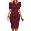 image:imageCicy Bell Womens Casual Work Dresses Puff Sleeve Bodycon Business Outfit  Crew NeckMidi LengthOffice Pencil DressLightweightStretchy FabricShort Puffy SleeveVersatile Solid ColorBurgundy