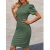 image:imageCicy Bell Womens Casual Work Dresses Puff Sleeve Bodycon Business Outfit  Crew NeckMidi LengthOffice Pencil DressLightweightStretchy FabricShort Puffy SleeveVersatile Solid ColorArmy Green