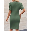 image:imageCicy Bell Womens Casual Work Dresses Puff Sleeve Bodycon Business Outfit  Crew NeckMidi LengthOffice Pencil DressLightweightStretchy FabricShort Puffy SleeveVersatile Solid ColorArmy Green